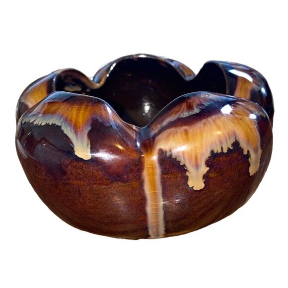Vintage Brown Ceramic Ashtray With Drip Glaze Design - Picture 2 of 13